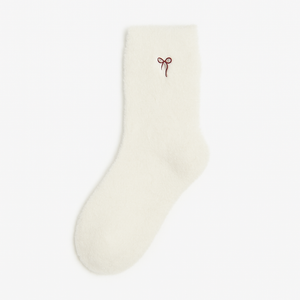 Fluffy Bow Socks - Off white