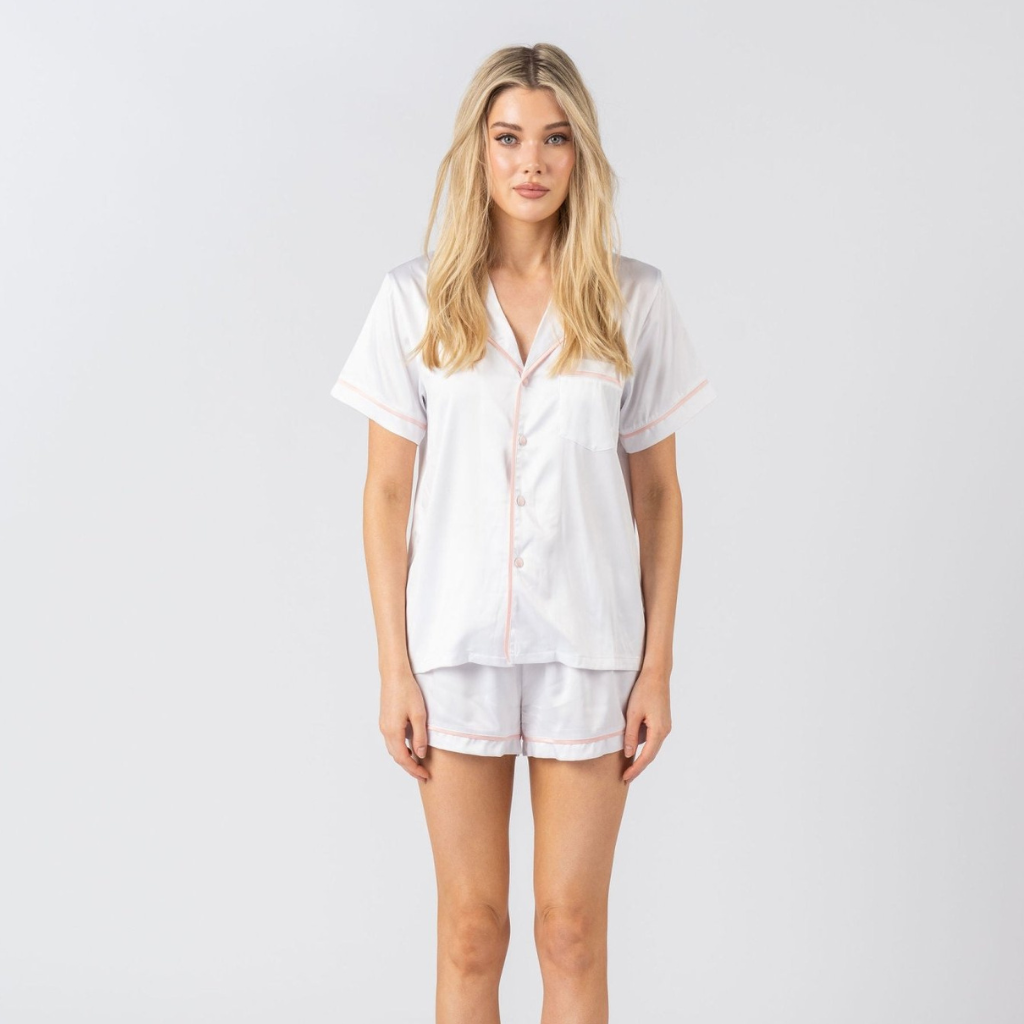 Short Sleeve Pyjama Set - White/Baby Pink
