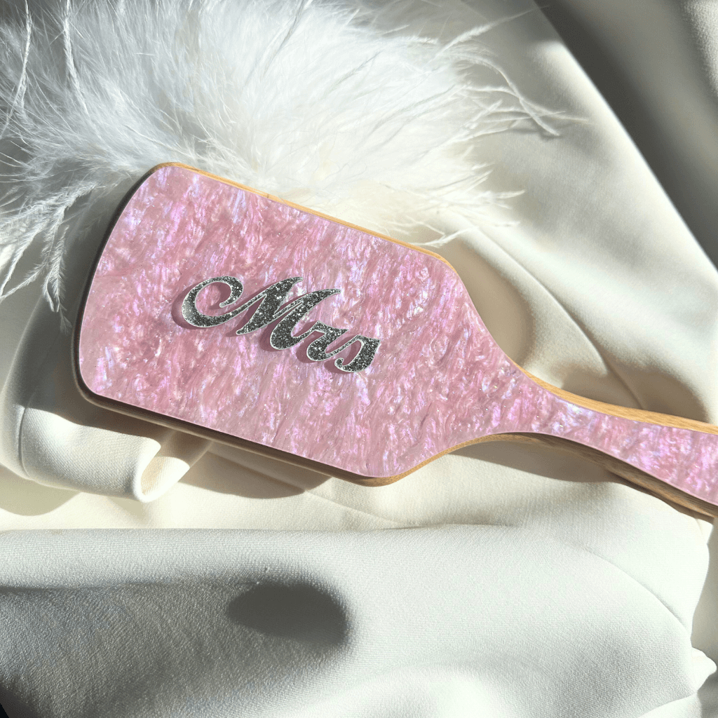 'Mrs' Paddle Hairbrush - Pink/Silver