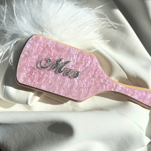 'Mrs' Paddle Hairbrush - Pink/Silver