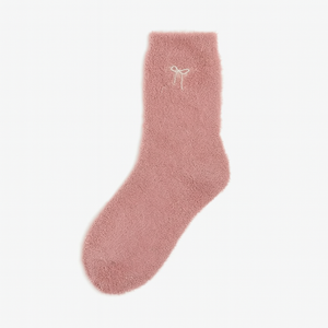 Fluffy Bow Socks - Dark Pink