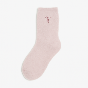 Fluffy Bow Socks - Light Pink
