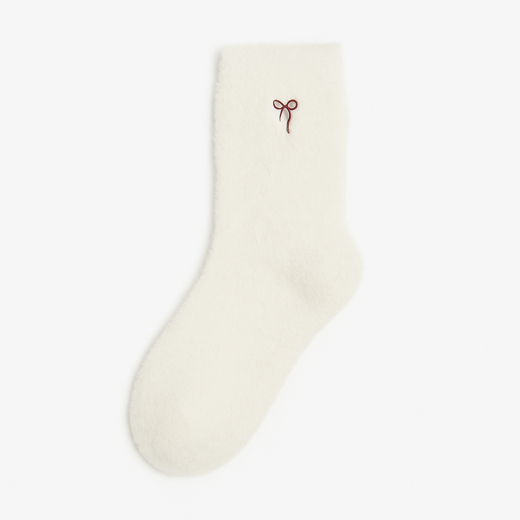 Fluffy Bow Socks - Off white