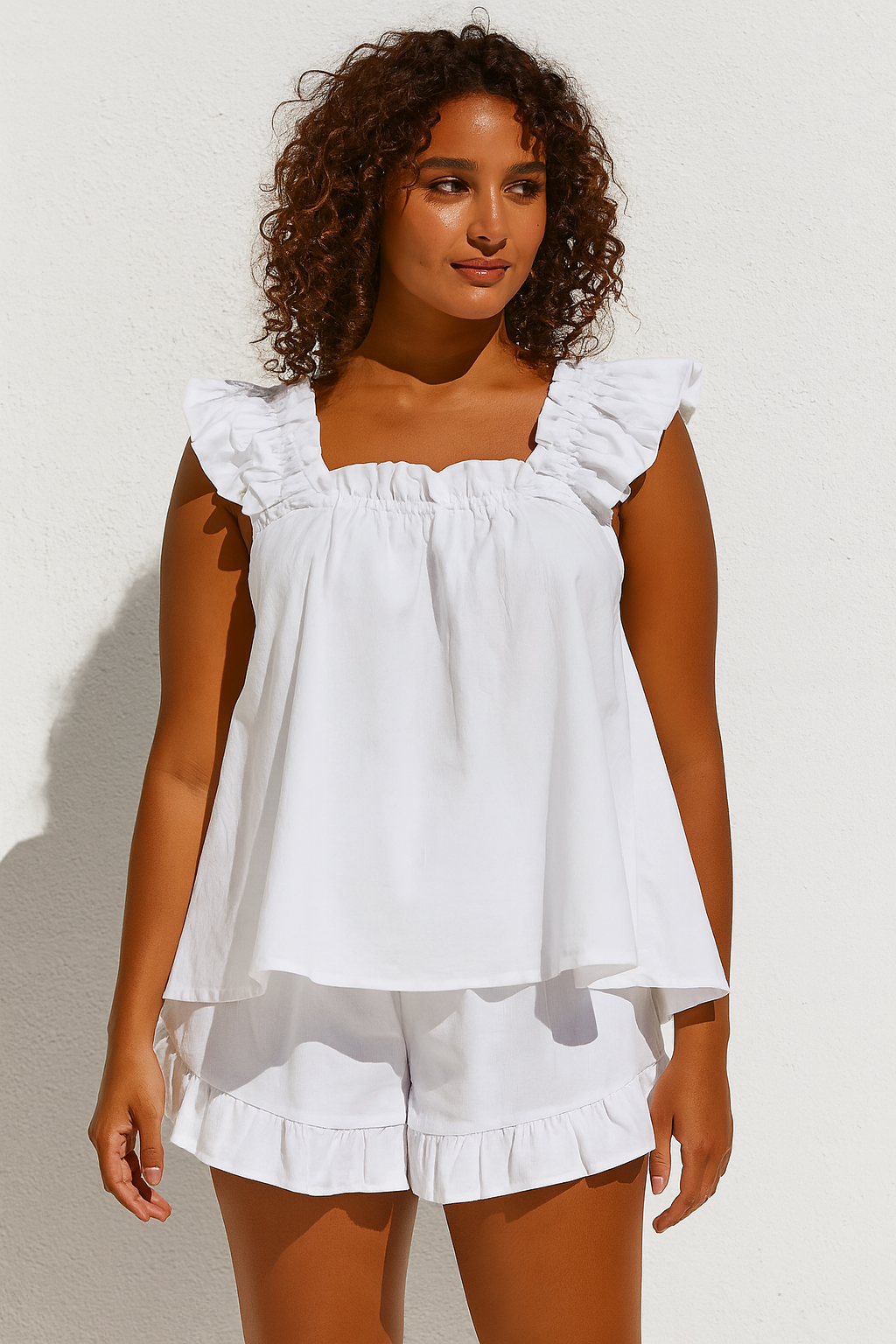 Ruffle Frill Lounge Set - Off White