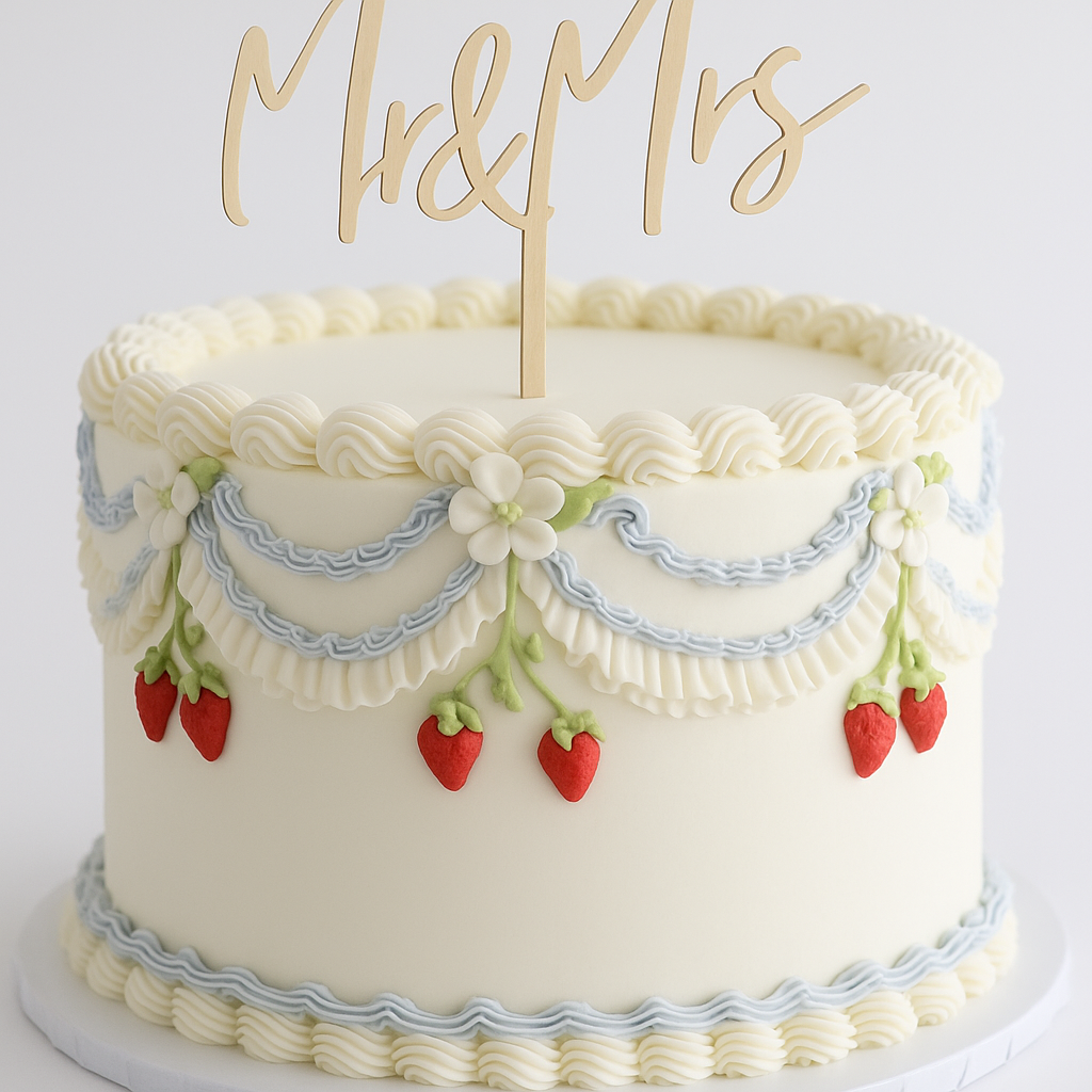 Mr & Mrs' Wooden Cake Topper