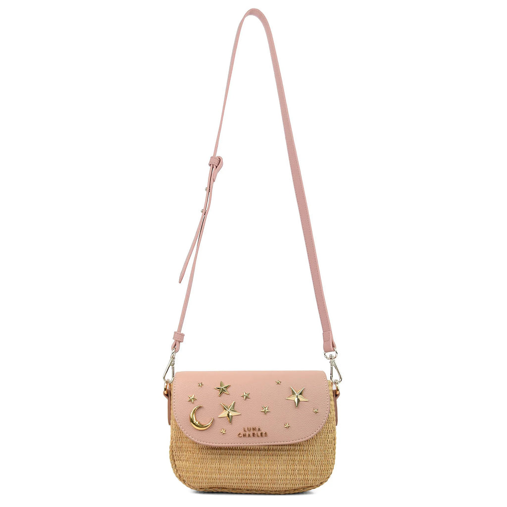 Elena Star Studded Rattan Handbag - Pink