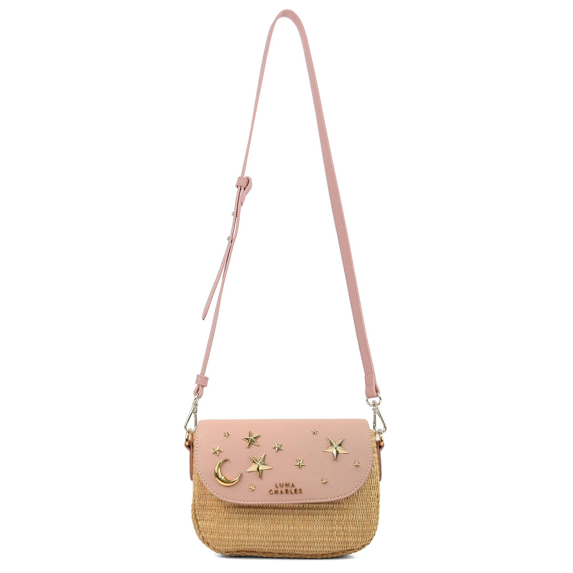 Elena Star Studded Rattan Handbag - Pink