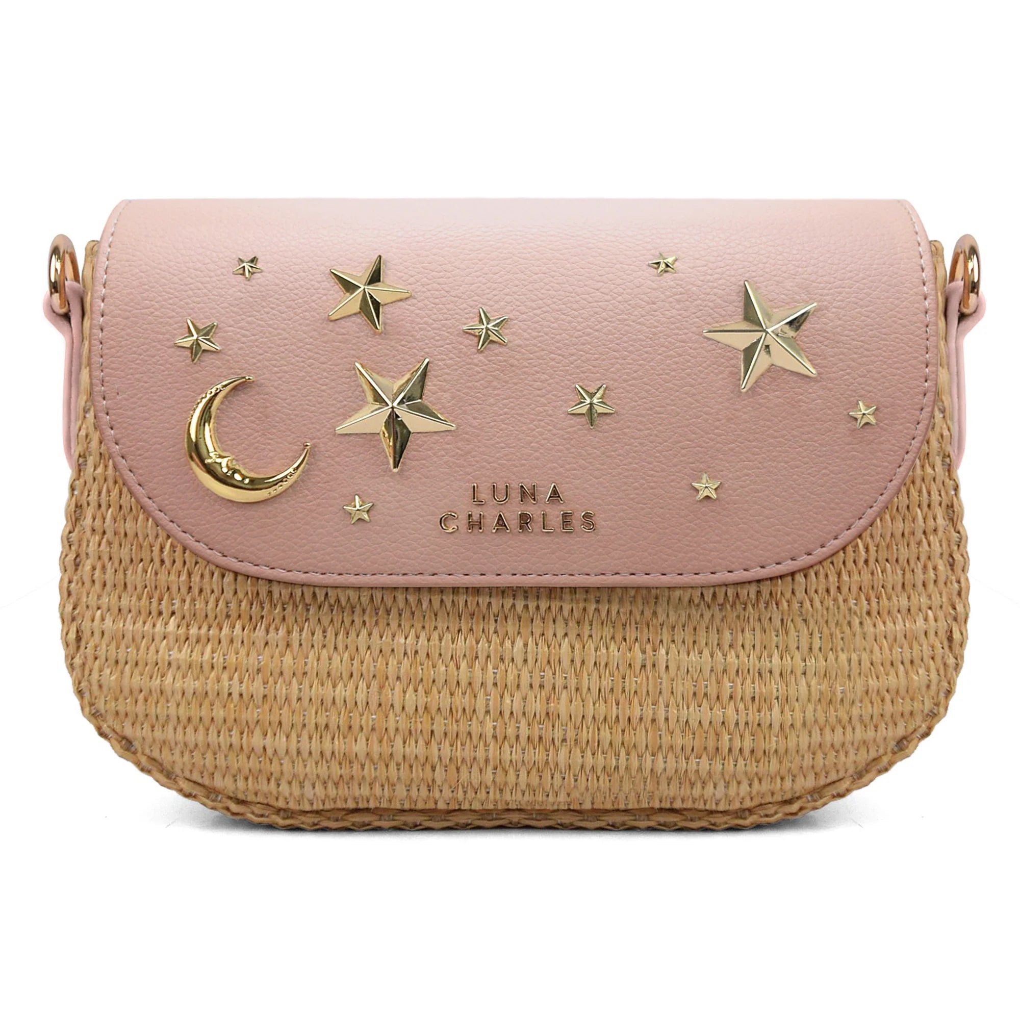 Elena Star Studded Rattan Handbag - Pink