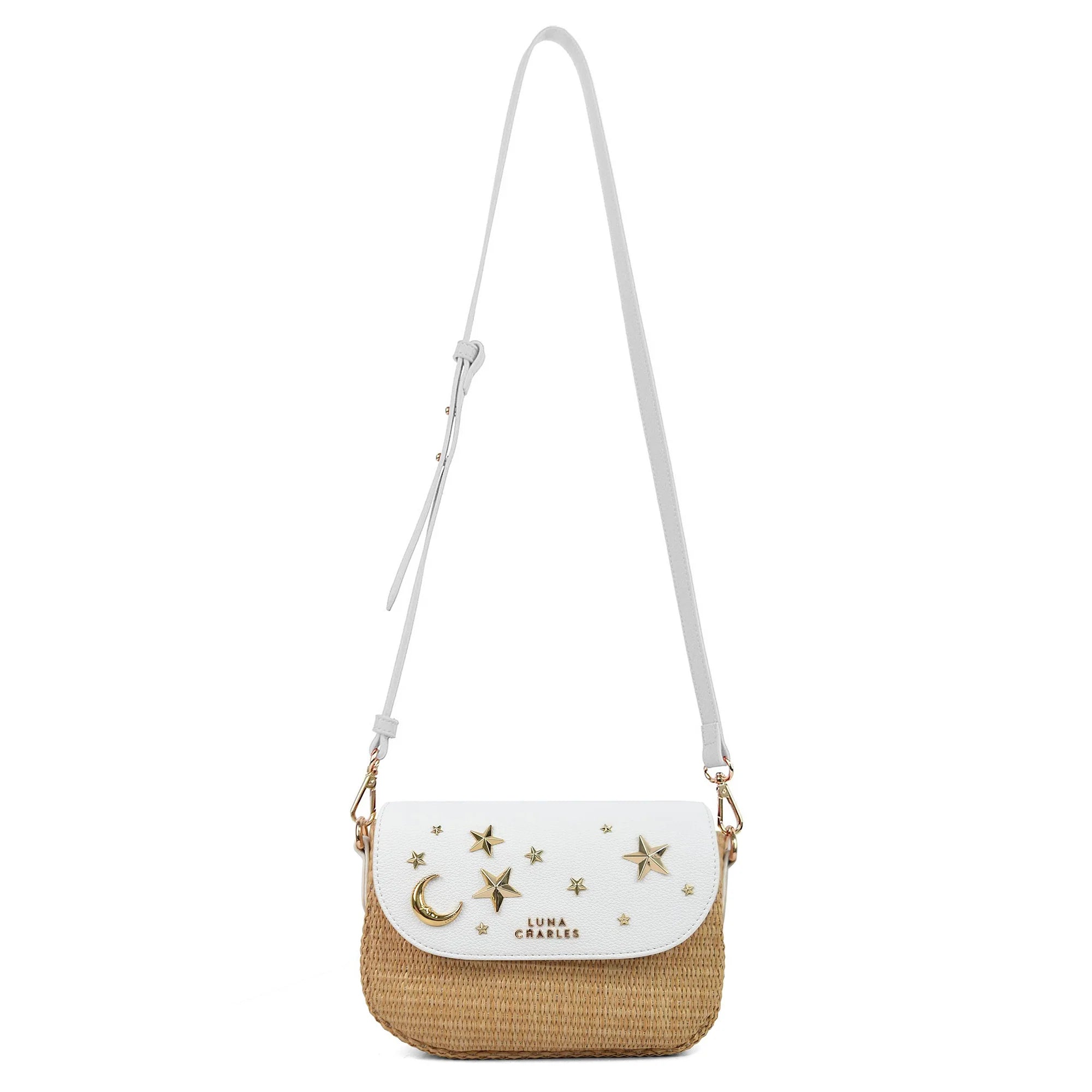 Elena Star Studded Rattan Handbag - White