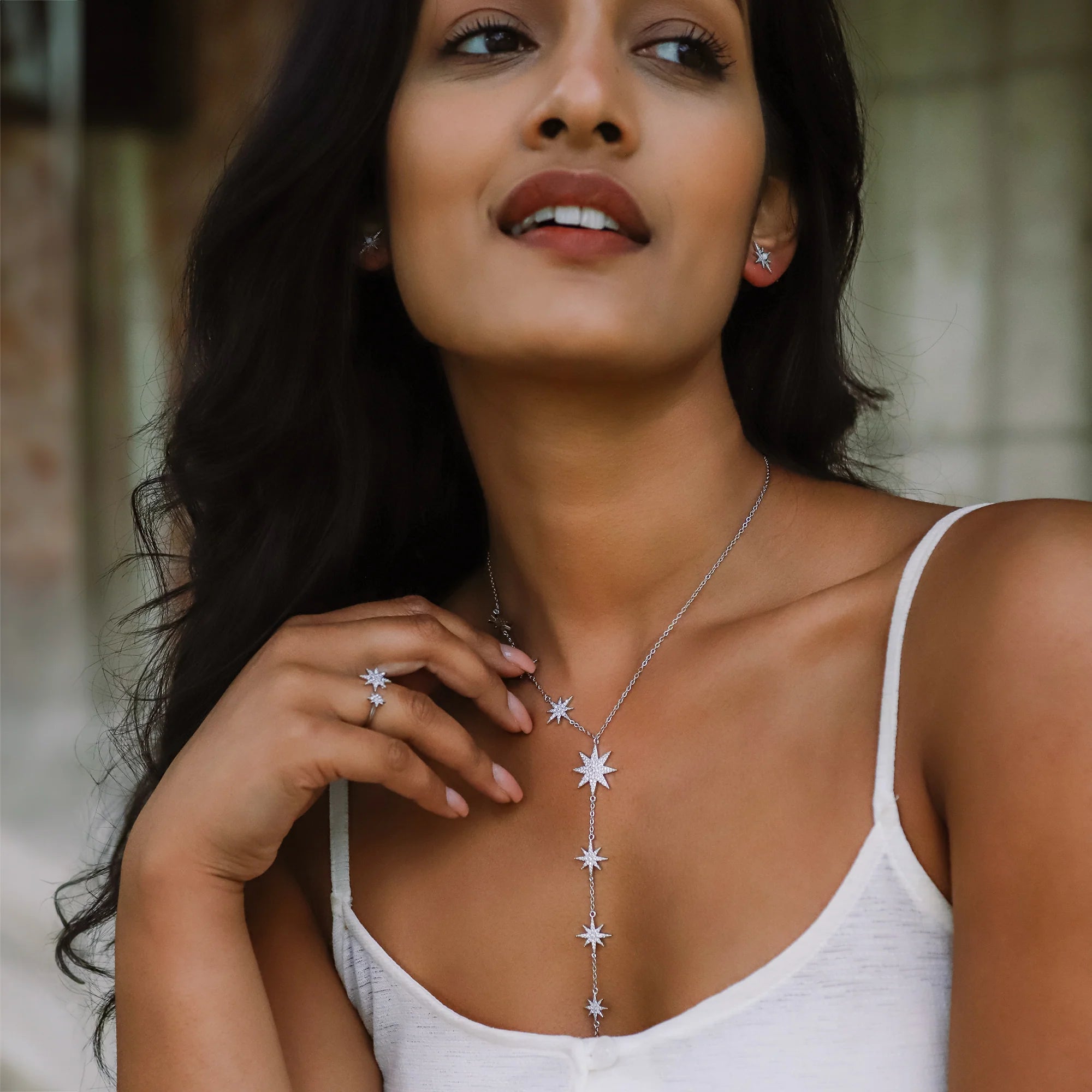Juliet Starburst Y Drop Necklace - Silver