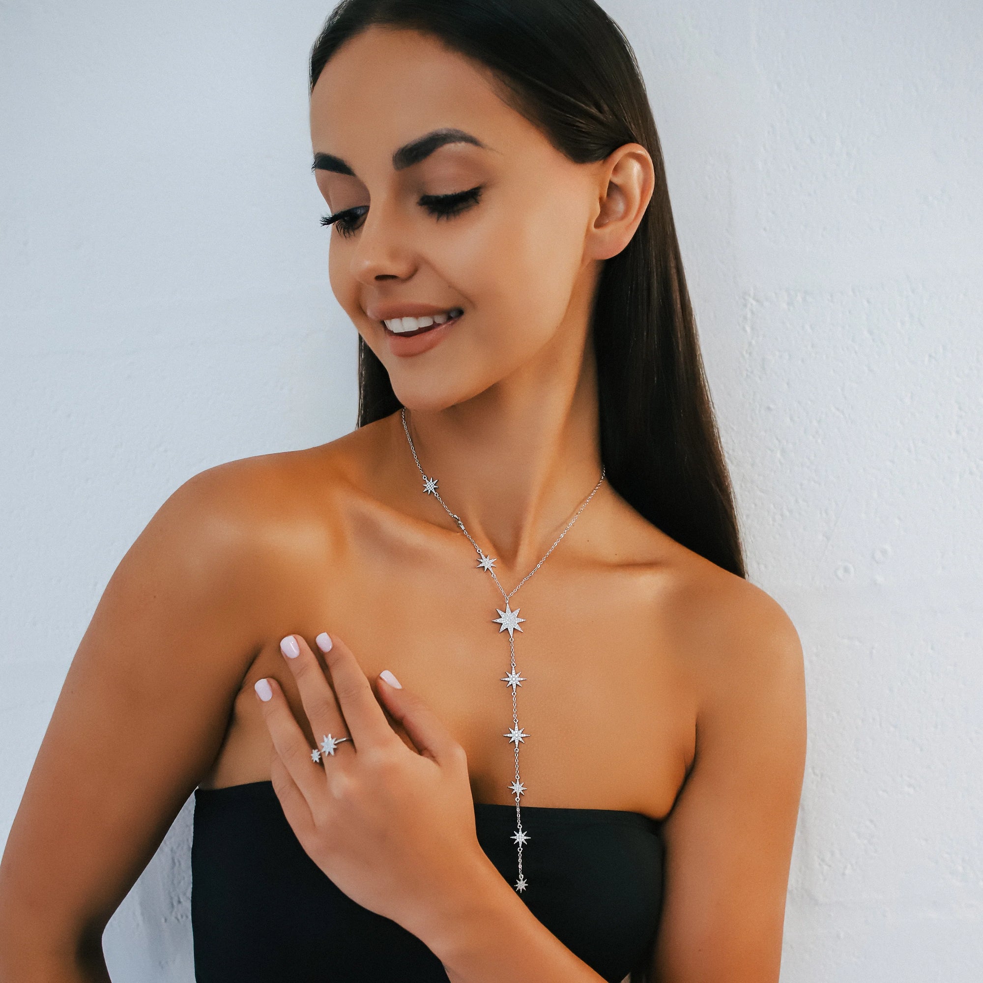 Juliet Starburst Y Drop Necklace - Silver