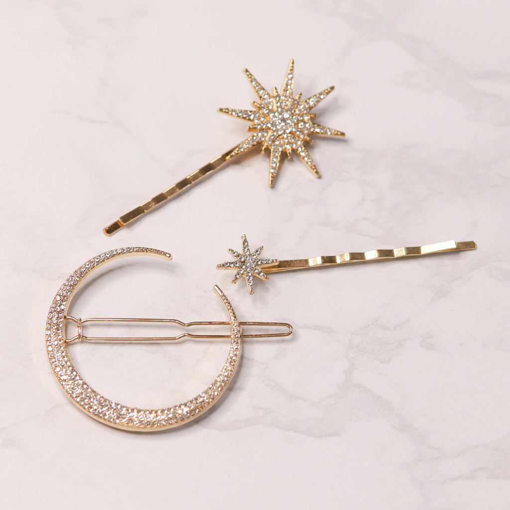 Juno Moon & Star Hair Clip Set - Gold