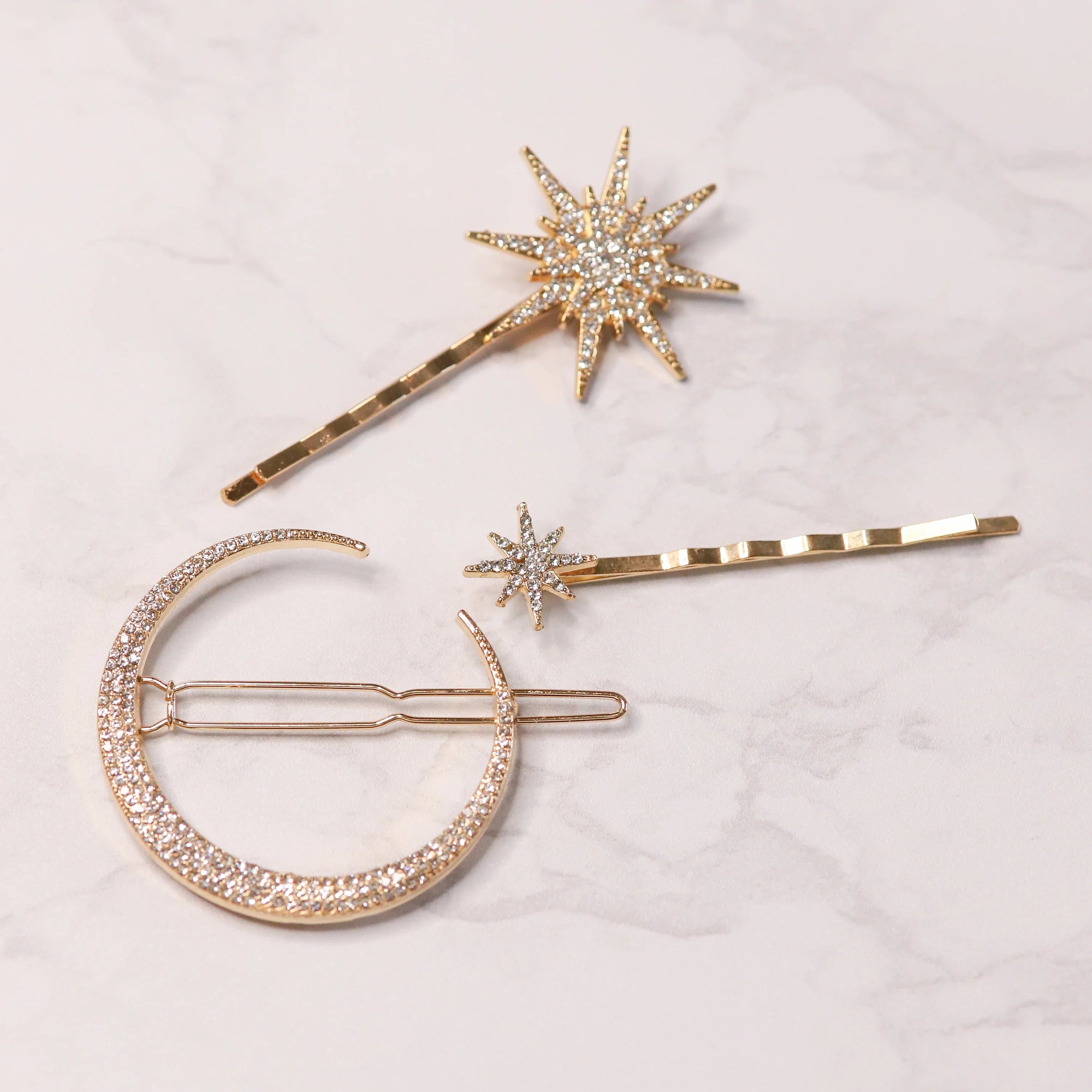Juno Moon & Star Hair Clip Set - Gold