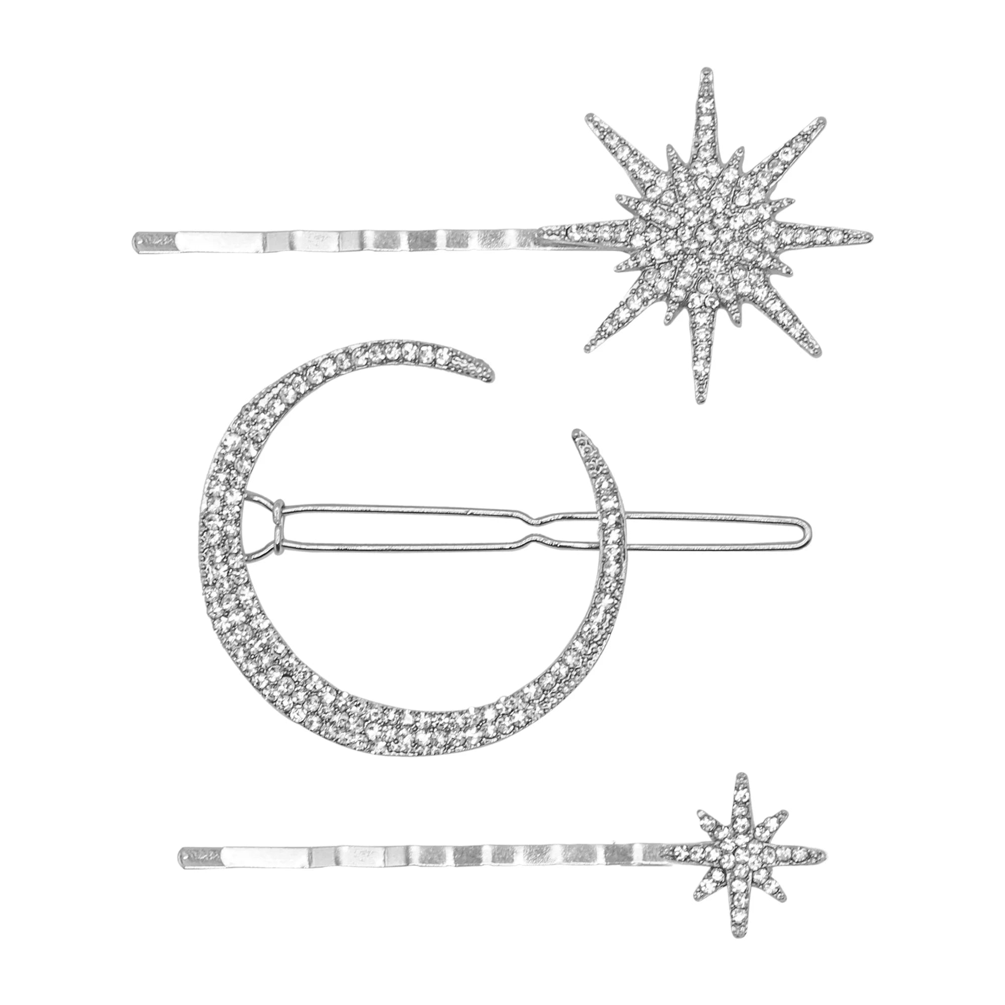 Juno Moon & Star Hair Clip Set - Silver
