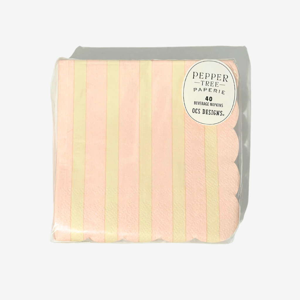 Pink & Cream Striped Cocktail Napkins – Pack of 40