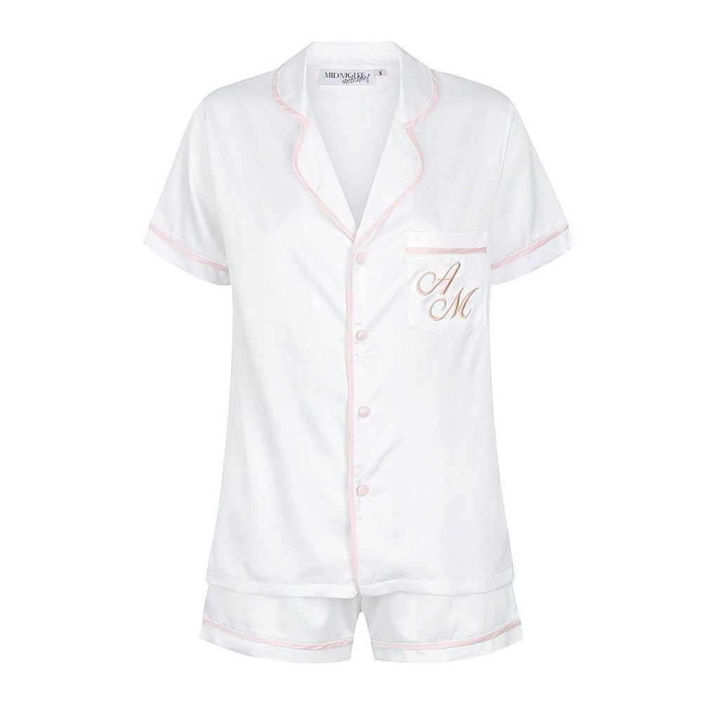 Short Sleeve Pyjama Set - White/Baby Pink