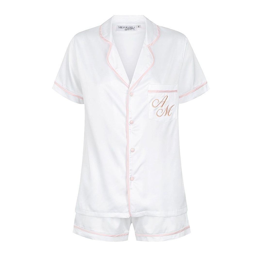 Short Sleeve Pyjama Set - White/Baby Pink