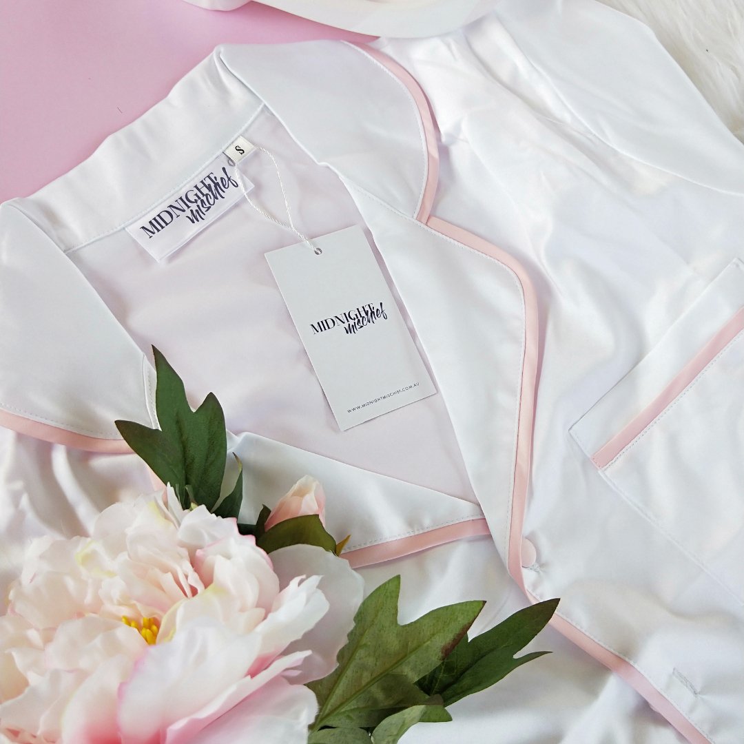 Short Sleeve Pyjama Set - White/Baby Pink