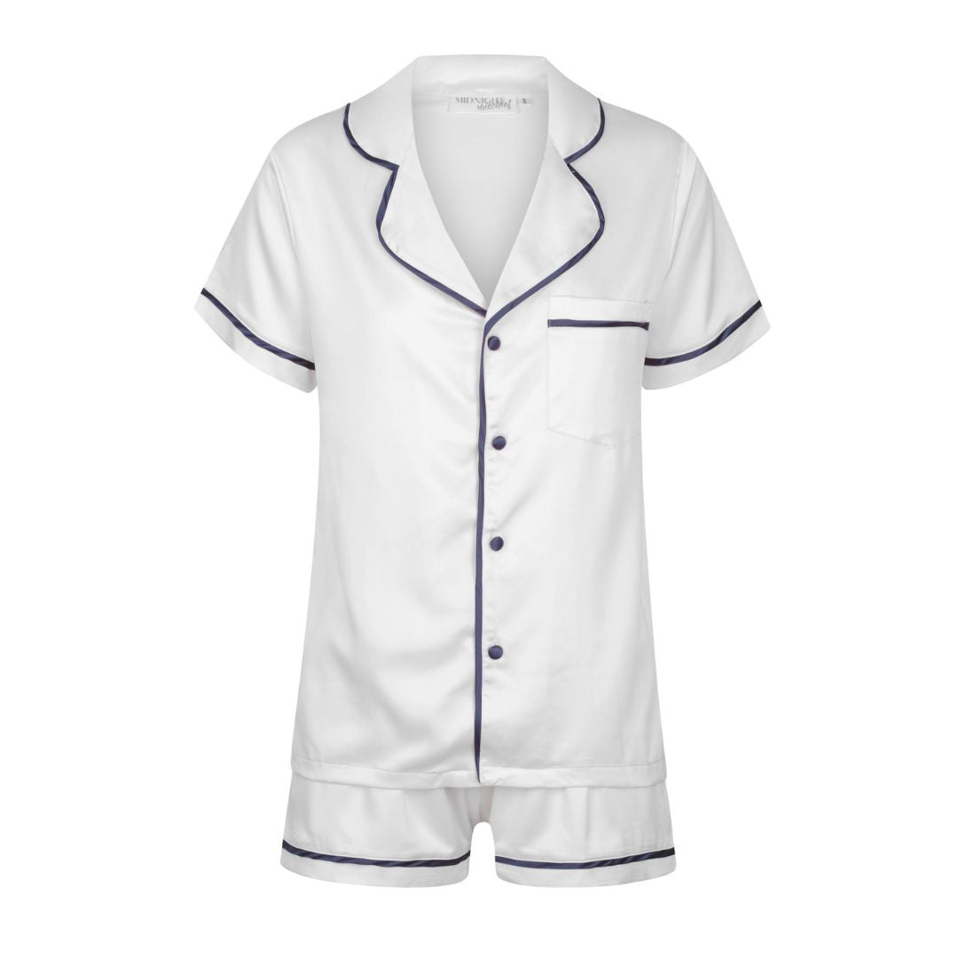 Short Sleeve Pyjama Set - White/Navy Blue