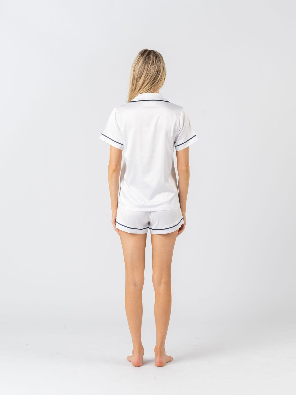 Short Sleeve Pyjama Set - White/Navy Blue