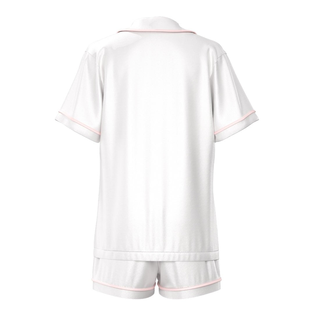 Short Sleeve Pyjama Set - White/Baby Pink