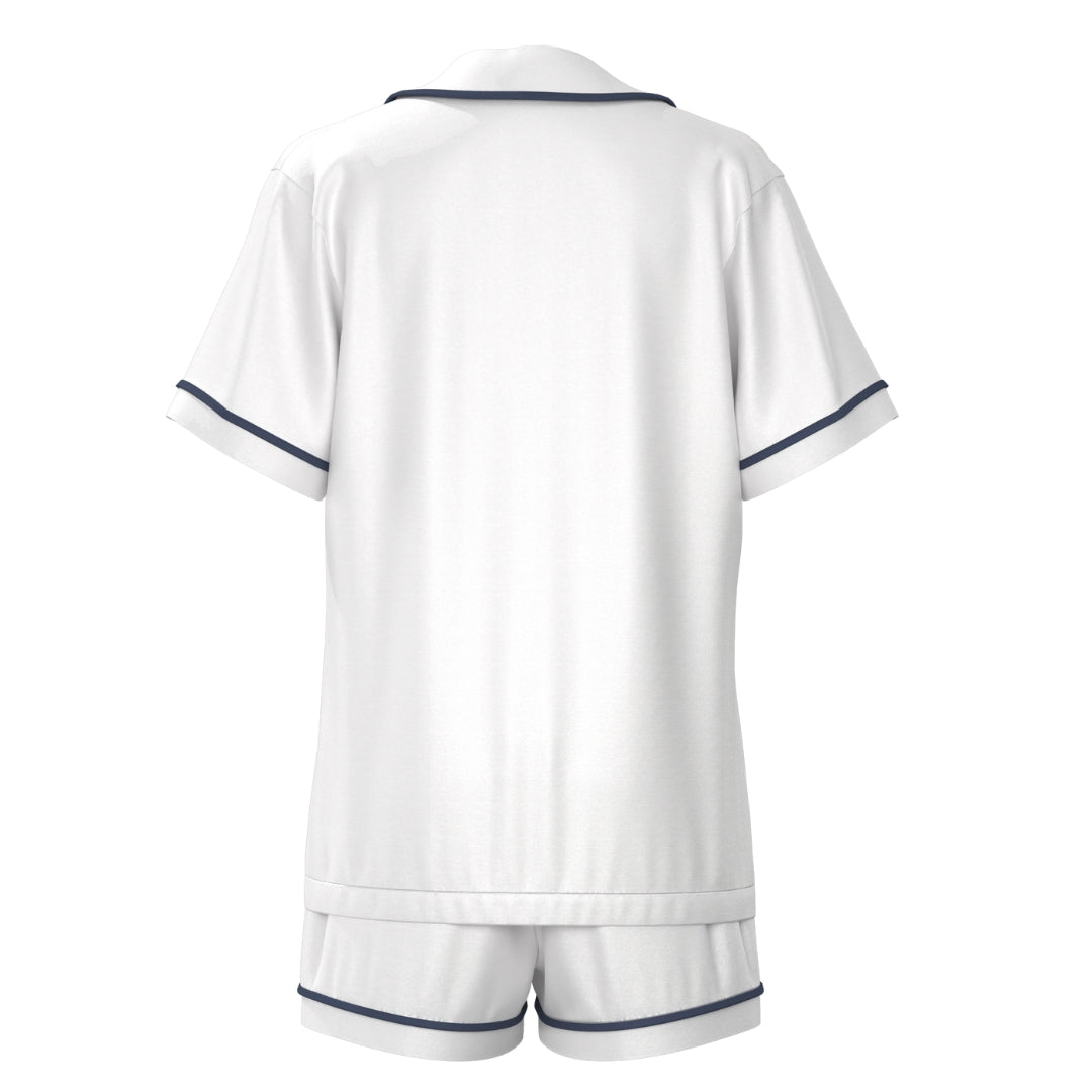 Short Sleeve Pyjama Set - White/Navy Blue